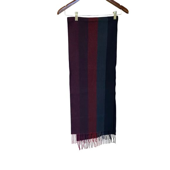 Vintage 100% Cashmere Scarf Made in Germany Red Black Ombre Stripe Fringe - Picture 2 of 4